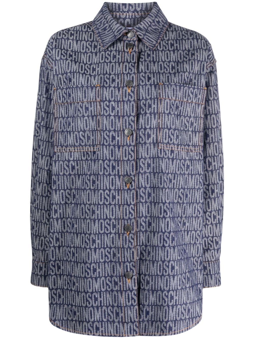 logo-jacquard denim shirt - 1