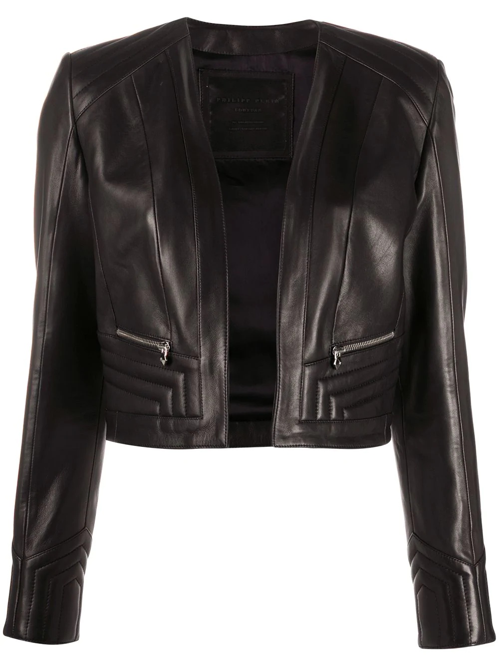 collarless cropped jacket - 1