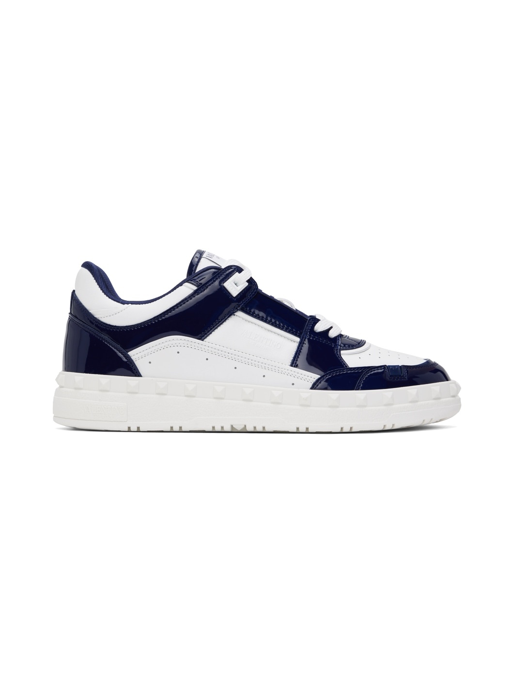 White & Navy Freedots Low Top Sneakers - 1