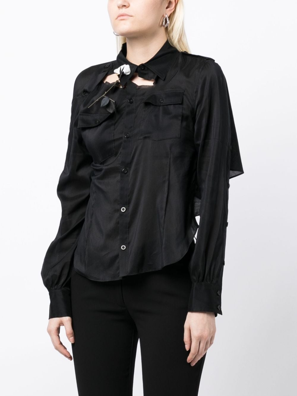 cut-out detailing cotton blend shirt - 3