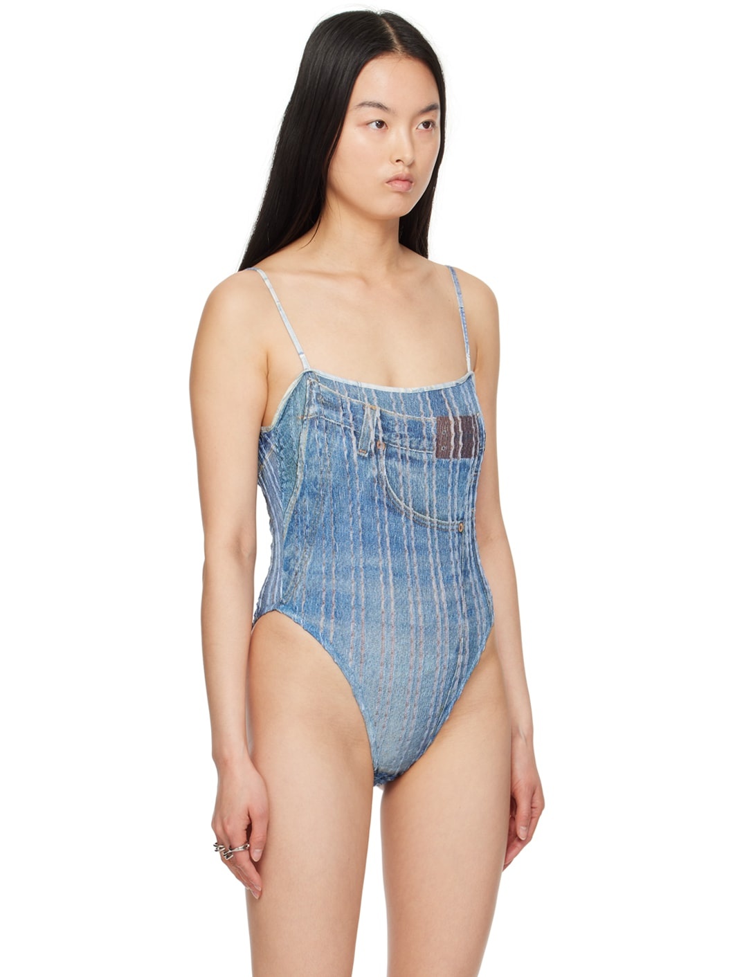 Blue Trompe L'oeil Bodysuit - 4