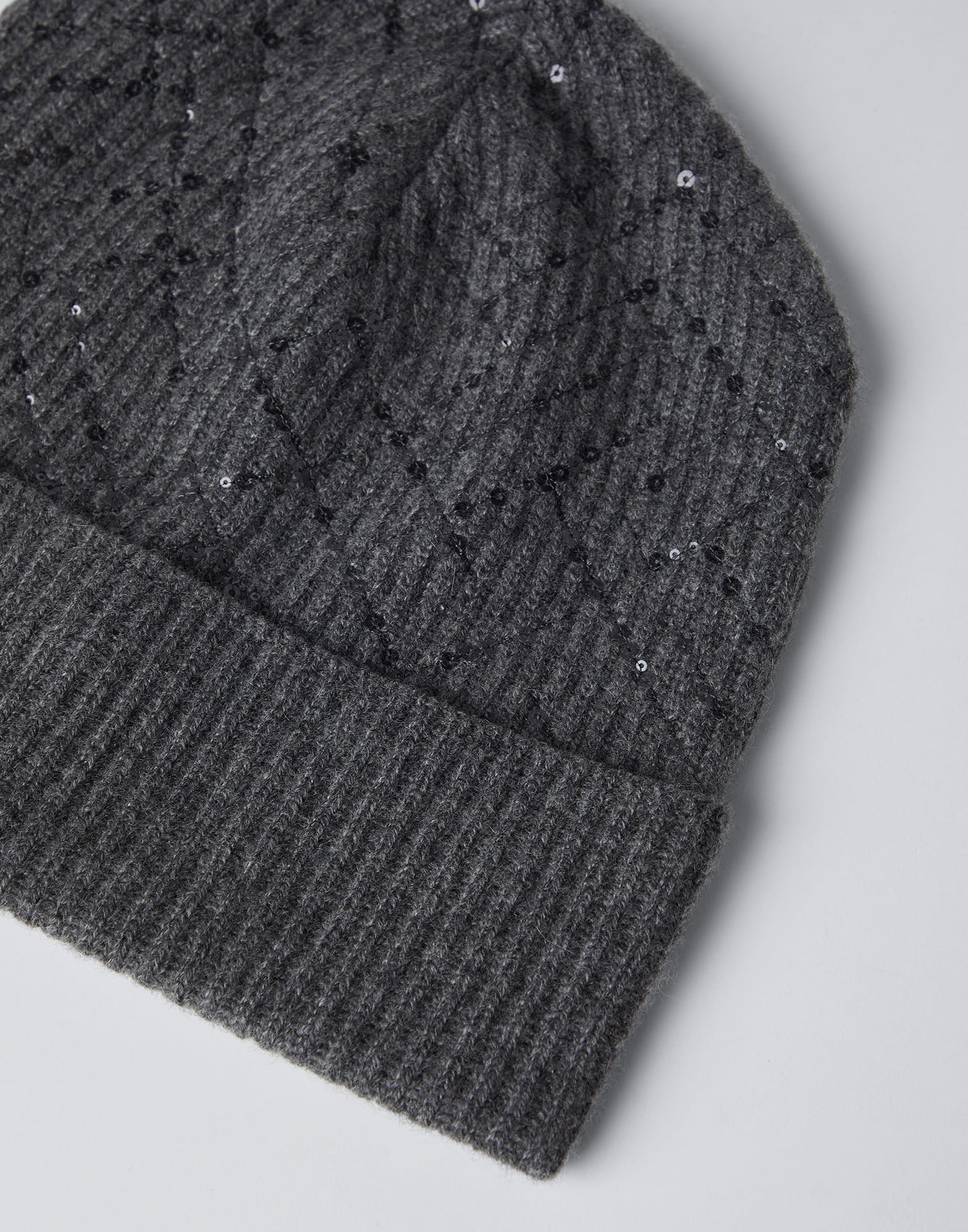 Cashmere English rib beanie with dazzling embroidery - 2