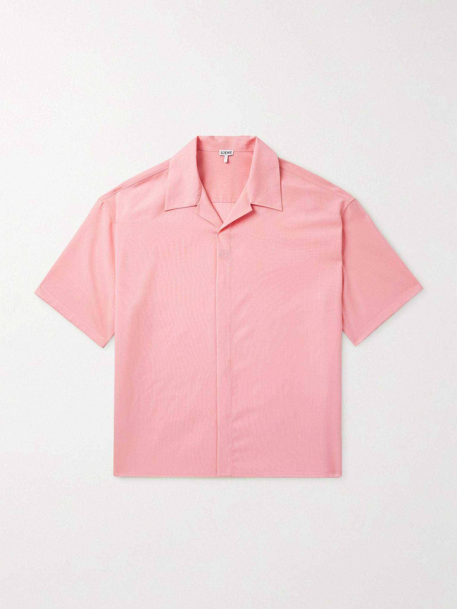 Oversized Camp-Collar Logo-Embroidered Wool Shirt Pink - 1