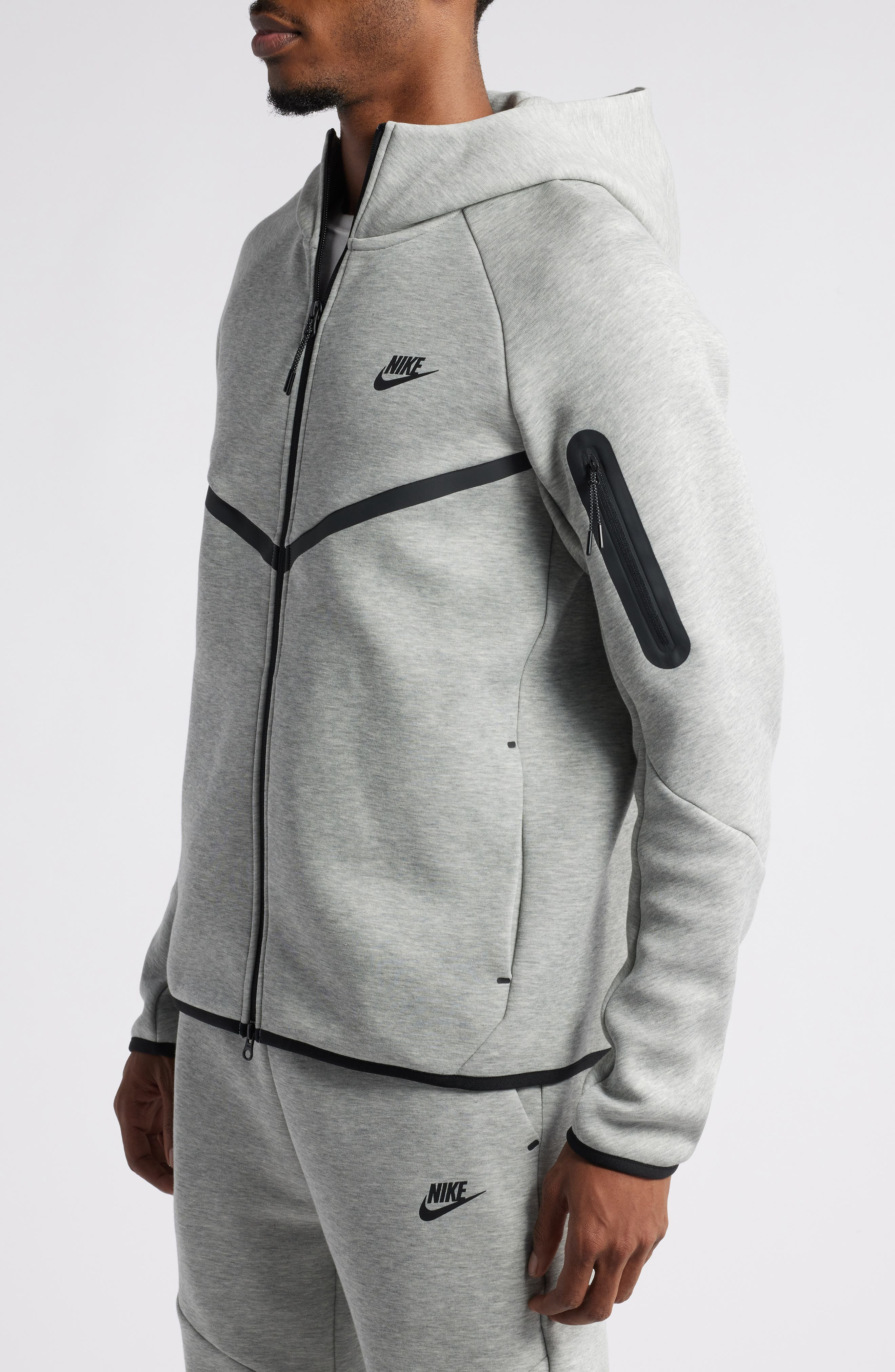 Nike Tech Windrunner Zip Hoodie in Dark Grey Heather/Black at Nordstrom - 3