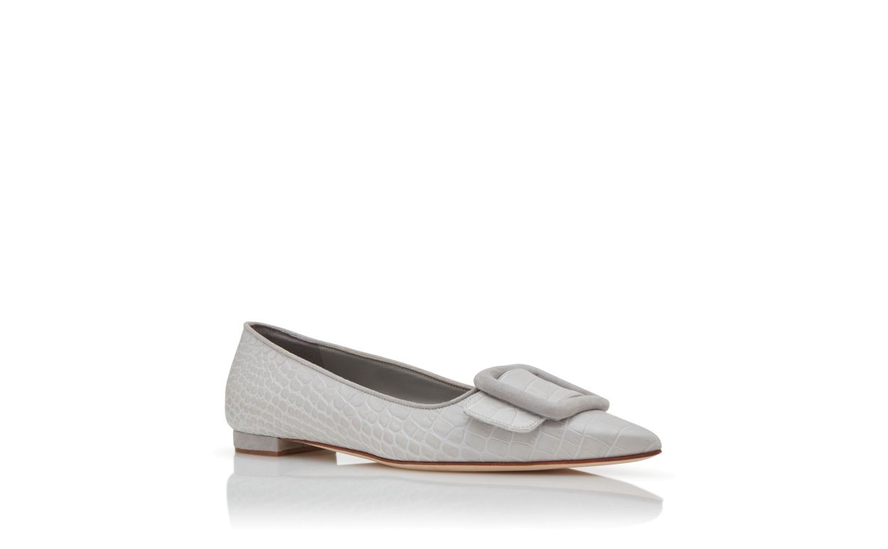 Light Grey Calf Leather Flat Pumps - 3