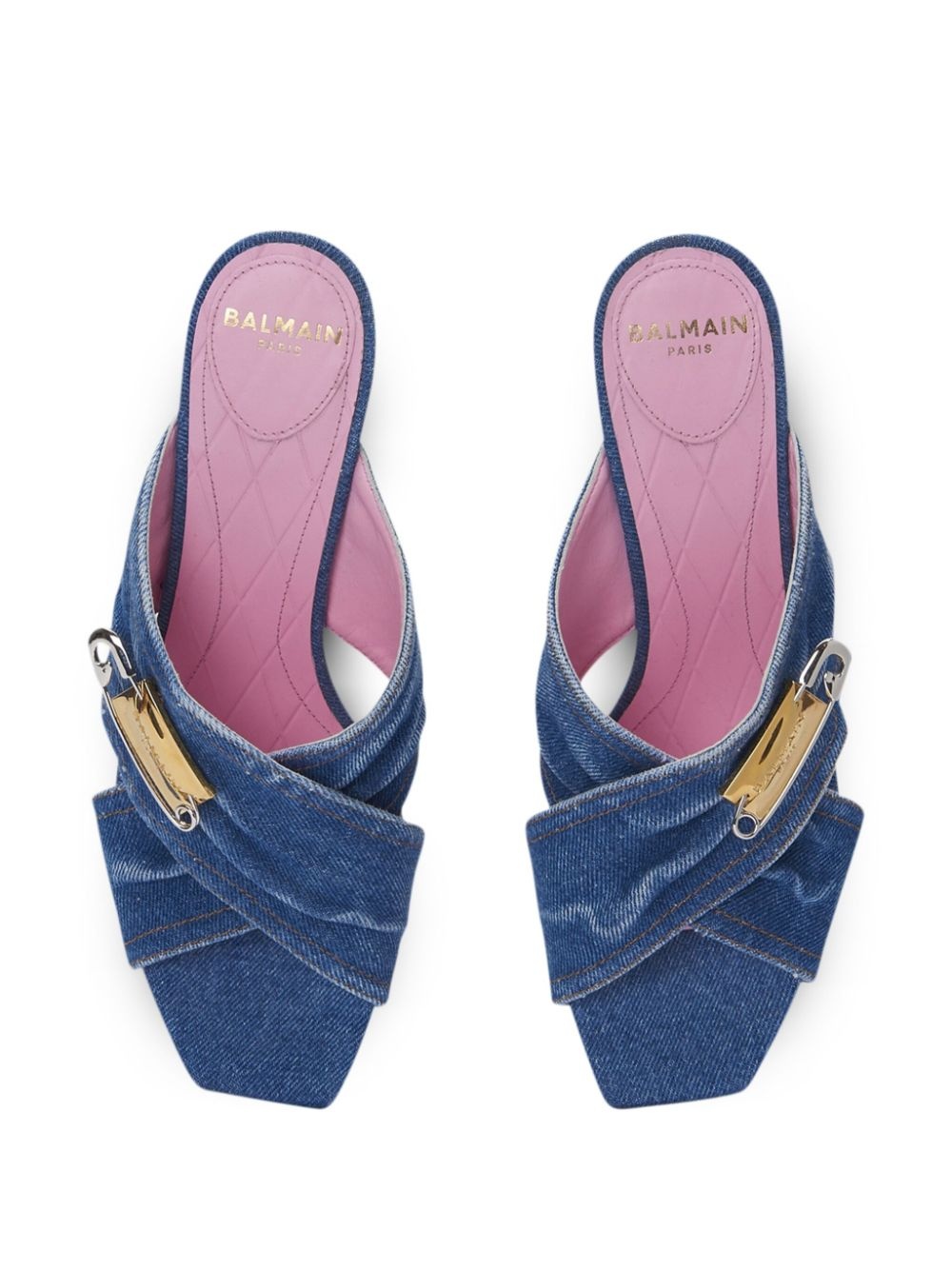 saftey-pin denim mules - 3