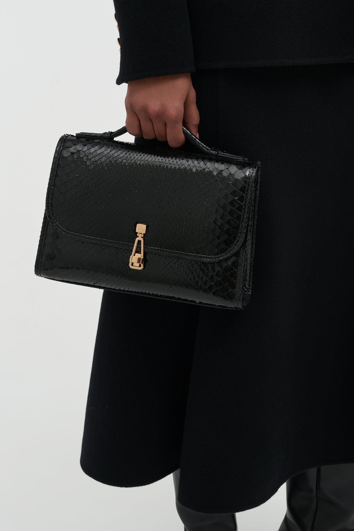 Medium Leonora Flap Bag in Black Snakeskin with Sunglasses Pouch - 2
