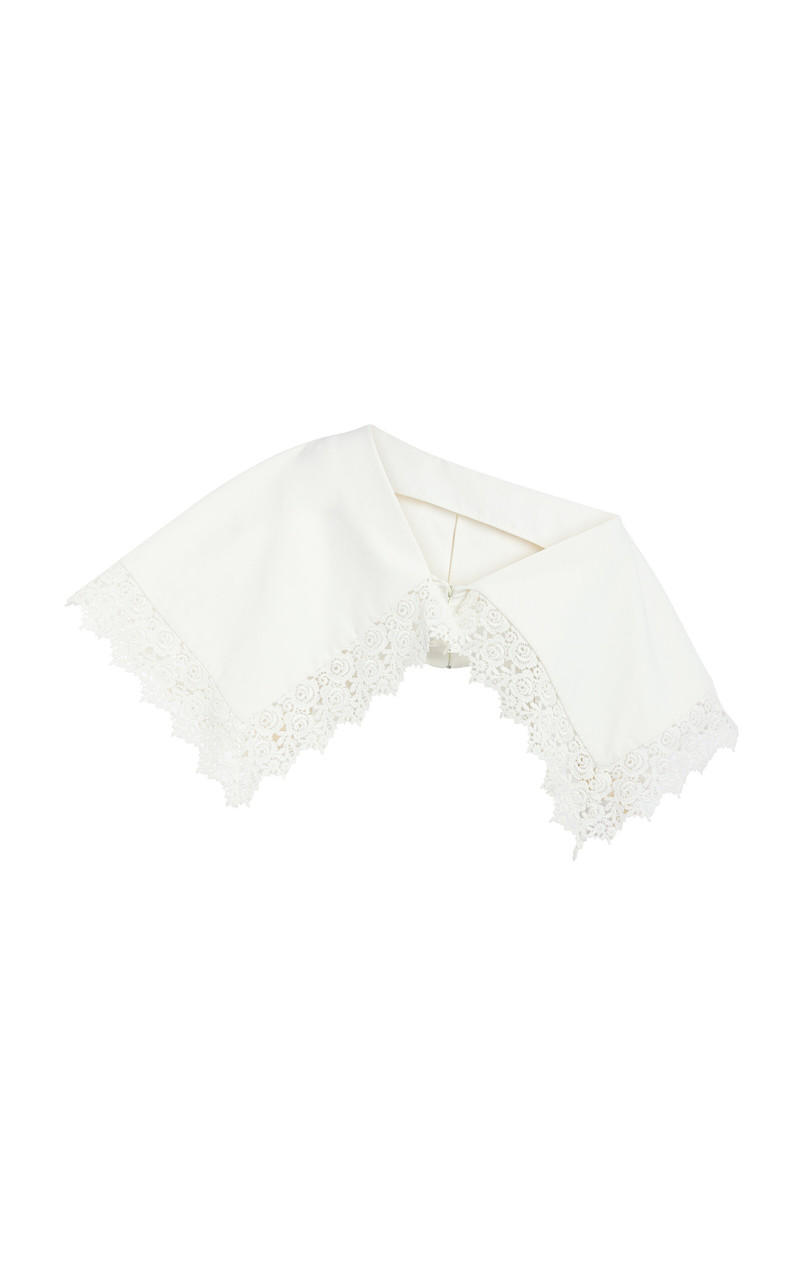 Cotton-Blend Lace Trim Big Collar Top off-white 5