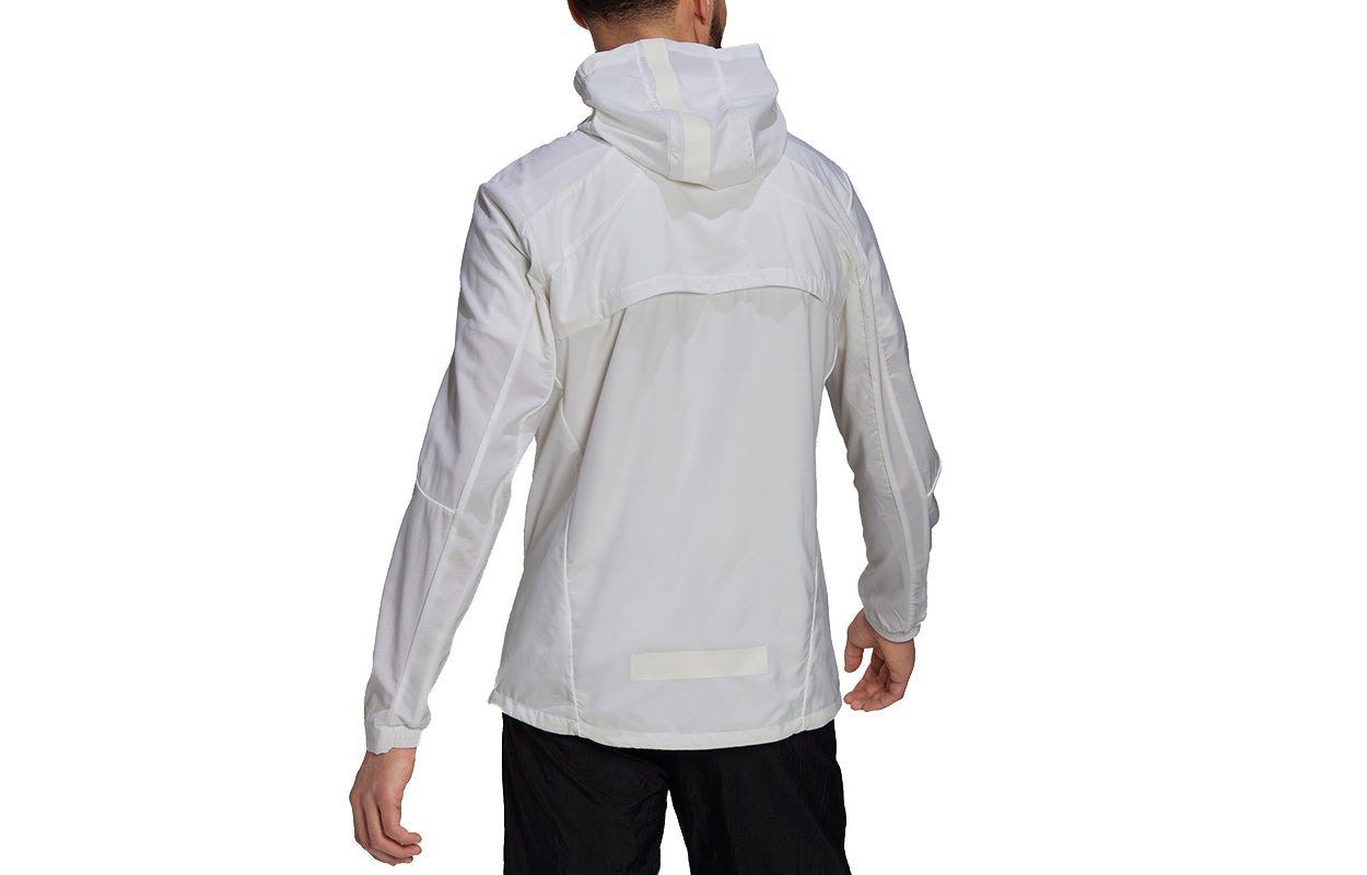 adidas Marathon Jkt Running Sports Hooded Jacket For Men White HA0251 - 2