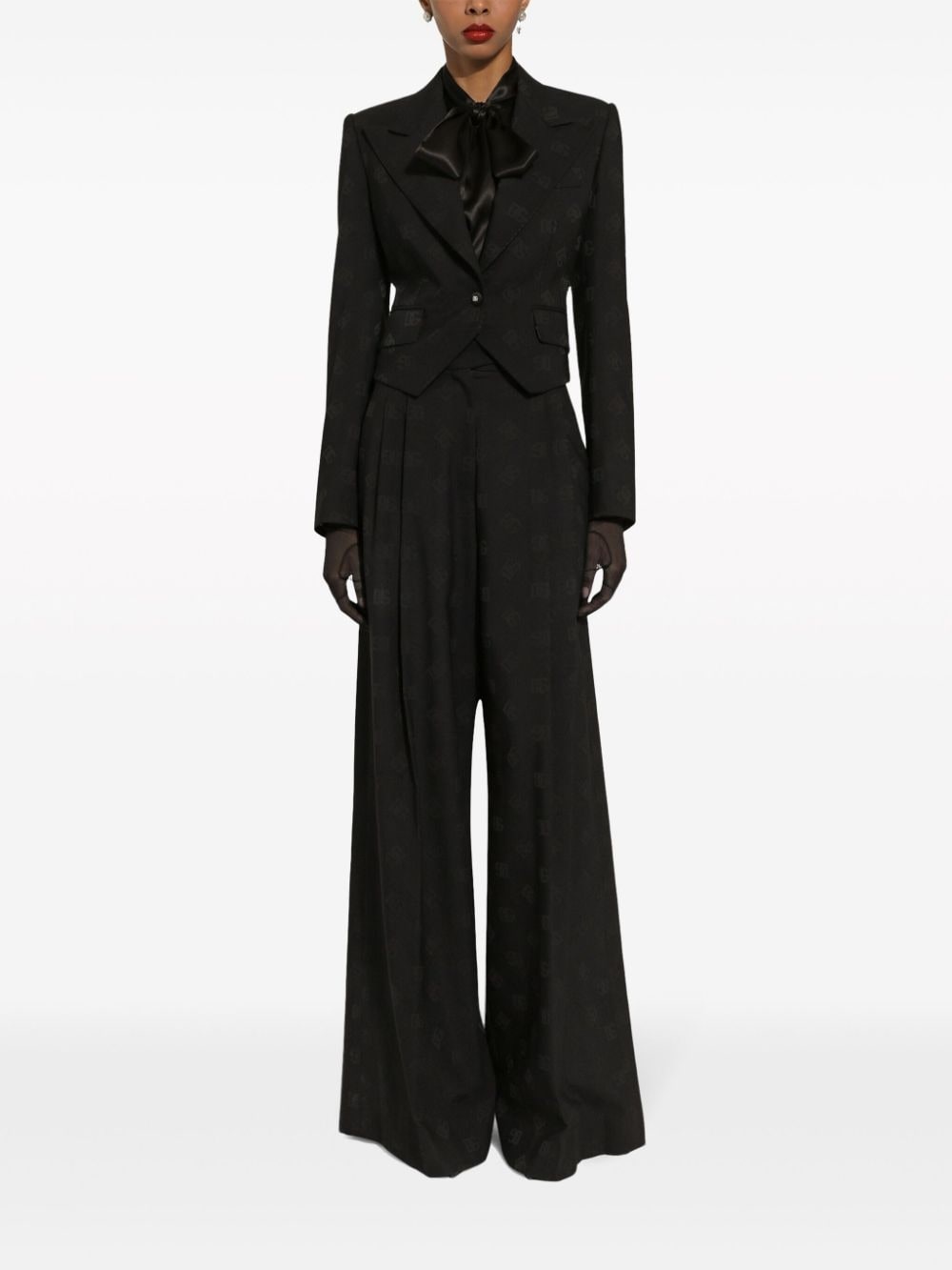 logo-jacquard wool palazzo pants - 3