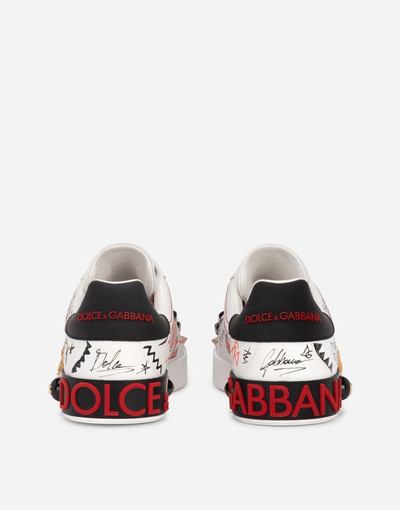 Dolce & Gabbana Calfskin Portofino sneakers with embroidery and studs outlook