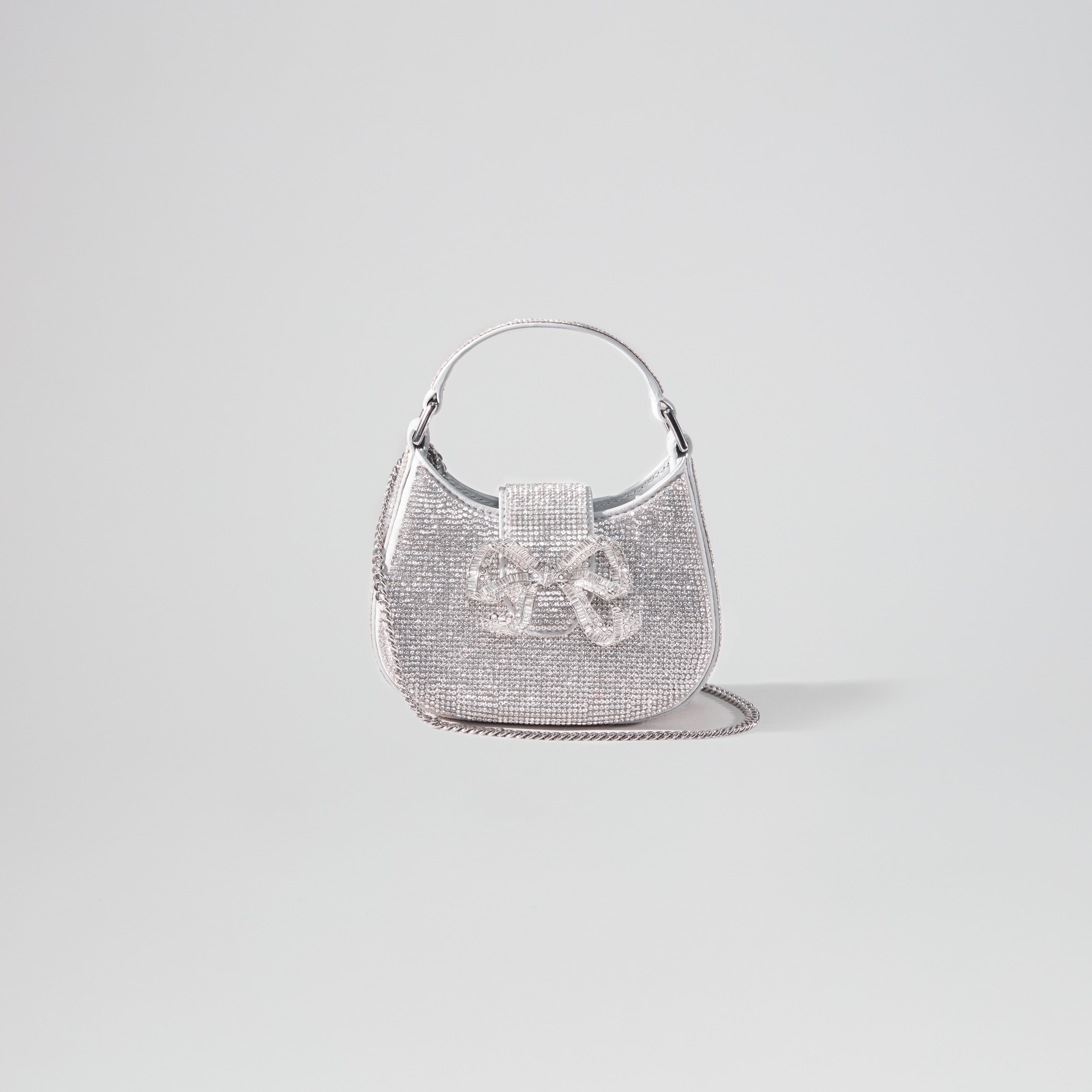 Silver Rhinestone Crescent Bow Micro Bag - 4