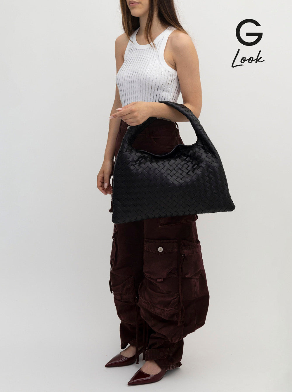 Bottega Veneta Women 'Hop Small' Black Shoulder Bag With Intreccio Motif In Leather Woman - 7