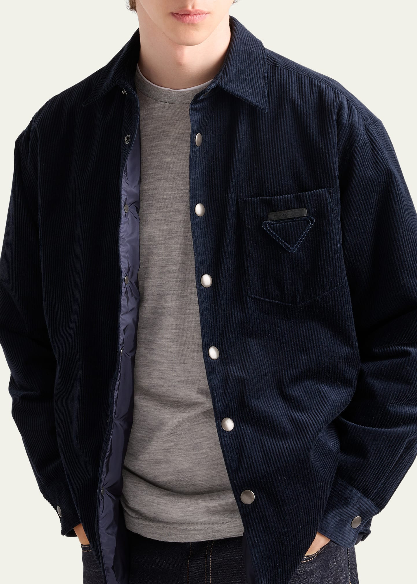 Men's Cashmere and Cotton Corduroy Snap-Front Overshirt - 4