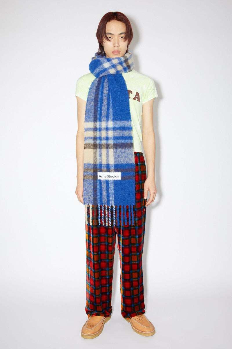 Mohair tartan scarf - Electric blue/beige 3