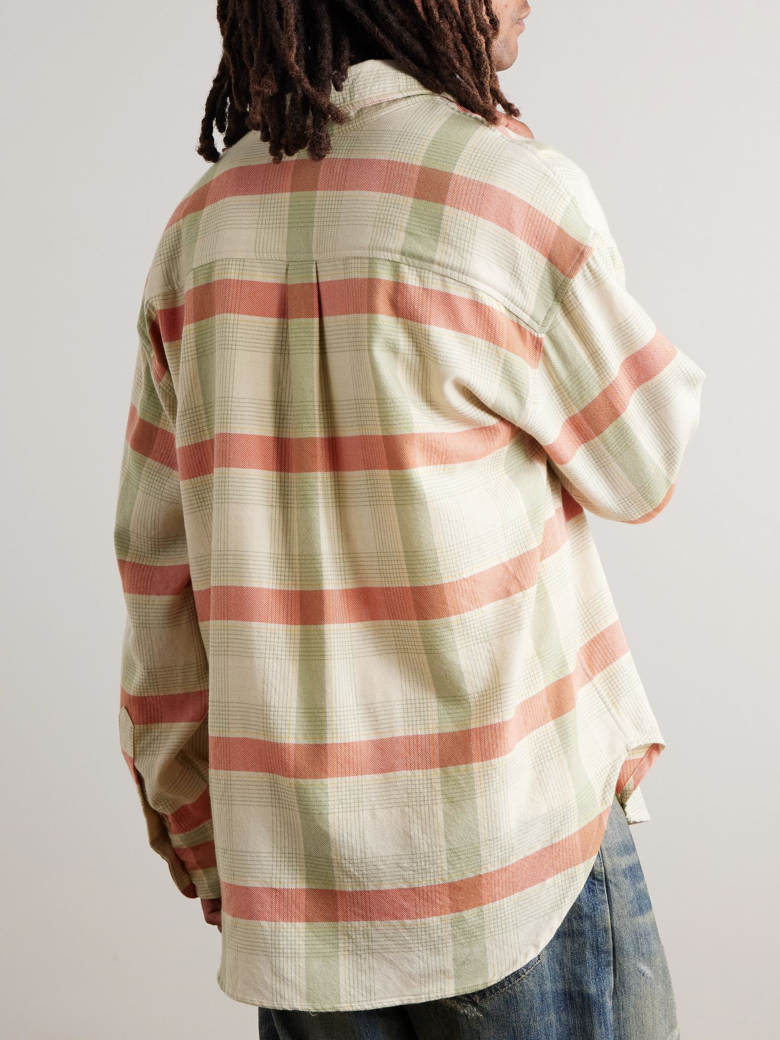 Checked Cashmere and Wool-Blend Shirt Green - 3
