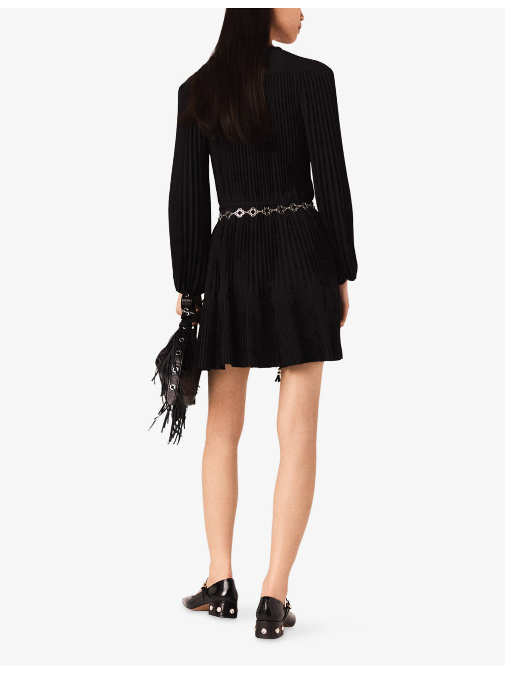 Pleated V-Neck Woven Mini Dress - 4
