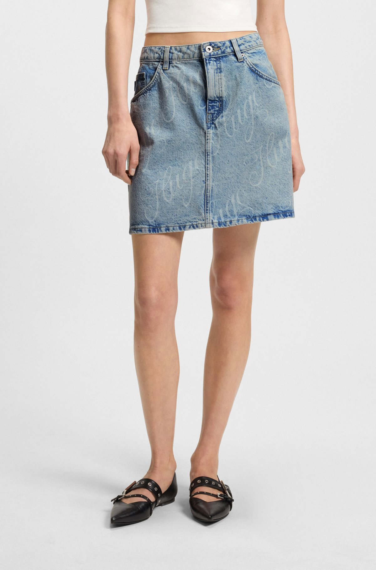 MINI SKIRT IN LOGO-PRINT RIGID DENIM - 2
