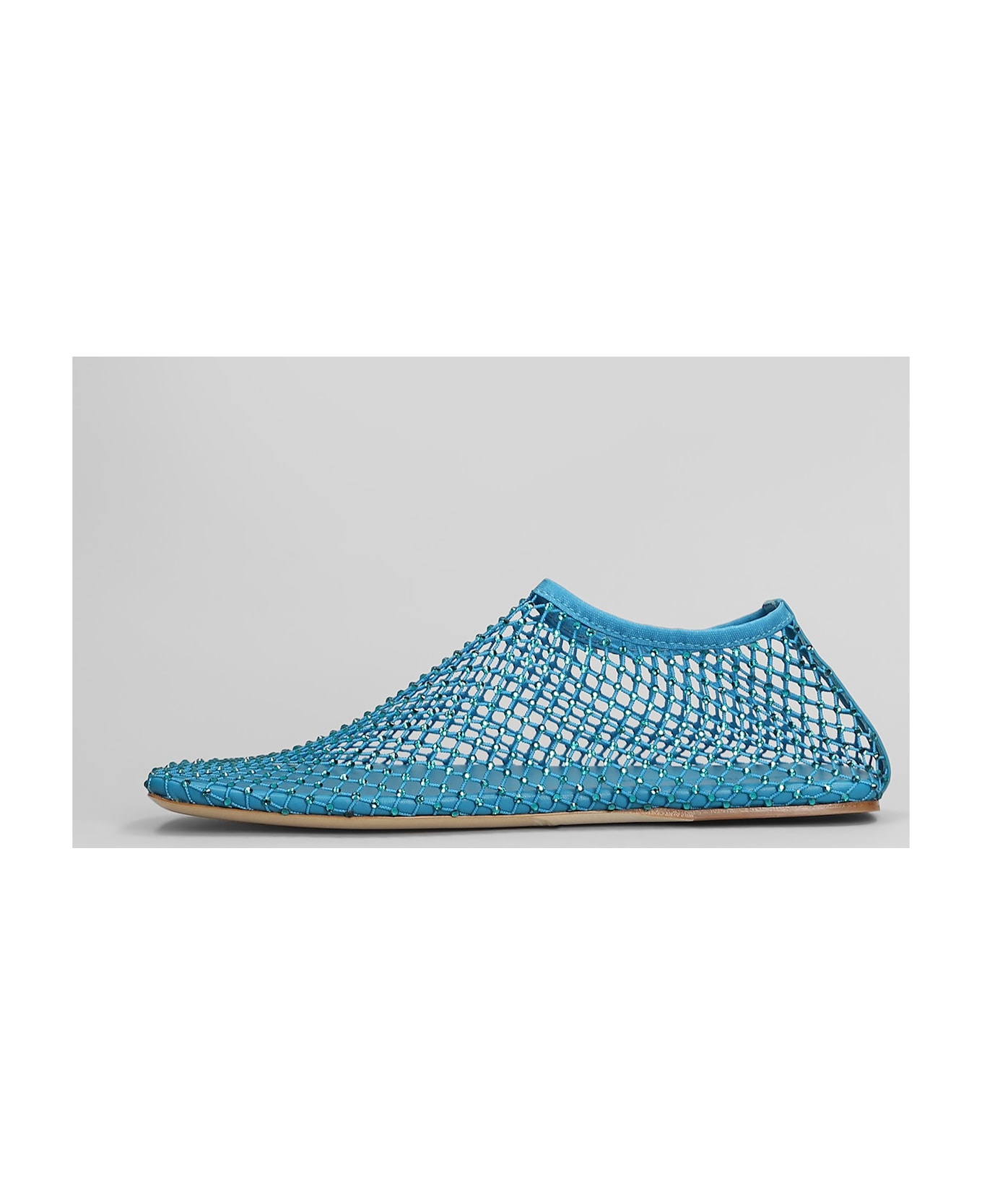 Minette Flat Ballet Flats In Cyan Nylon And Leather - 3