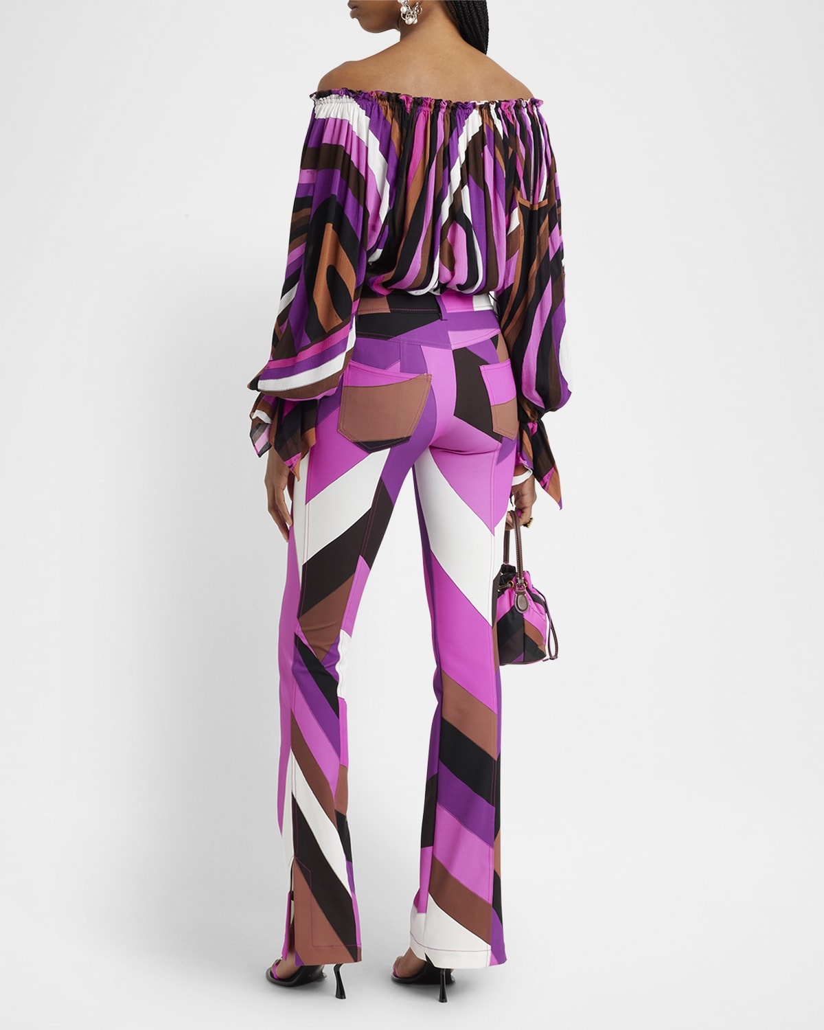 Abstract-Print Bootcut-Leg Slit-Hem Trousers - 4