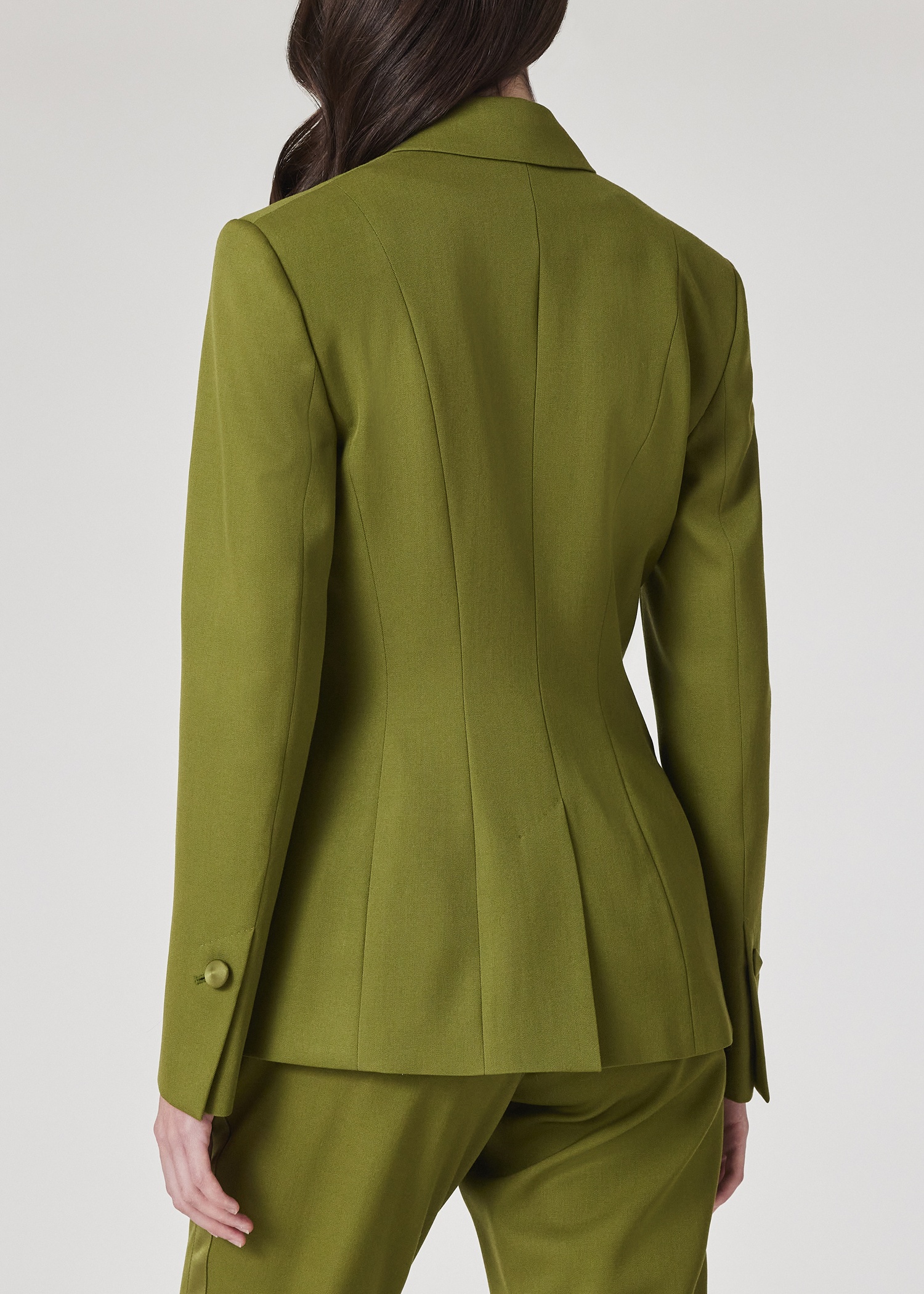 Women's Olive Green Wool Gabardine Double-Breasted Blazer - 6