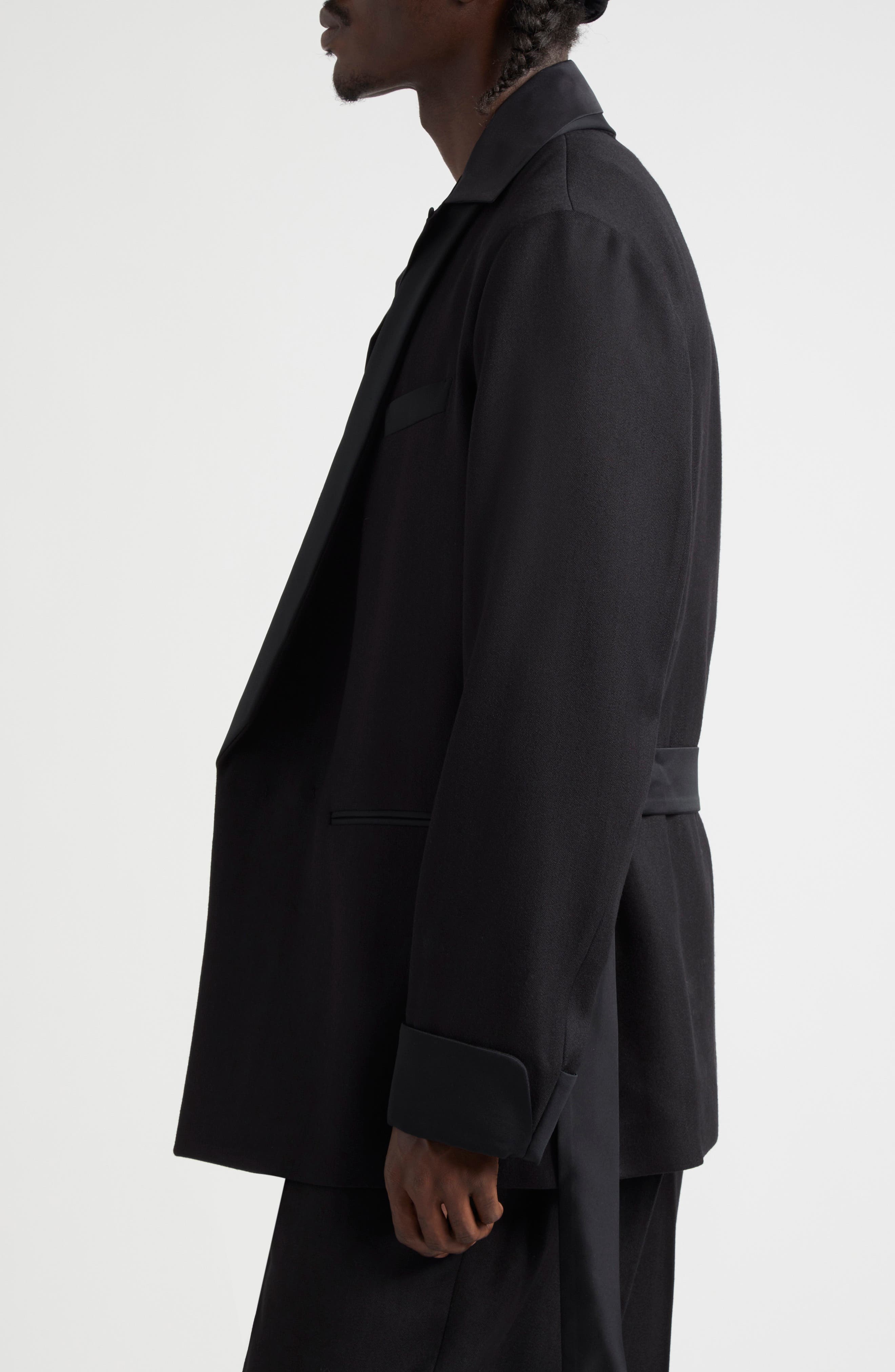 AMIRI Belted Wool Blend Smoking Jacket in Black at Nordstrom - 4