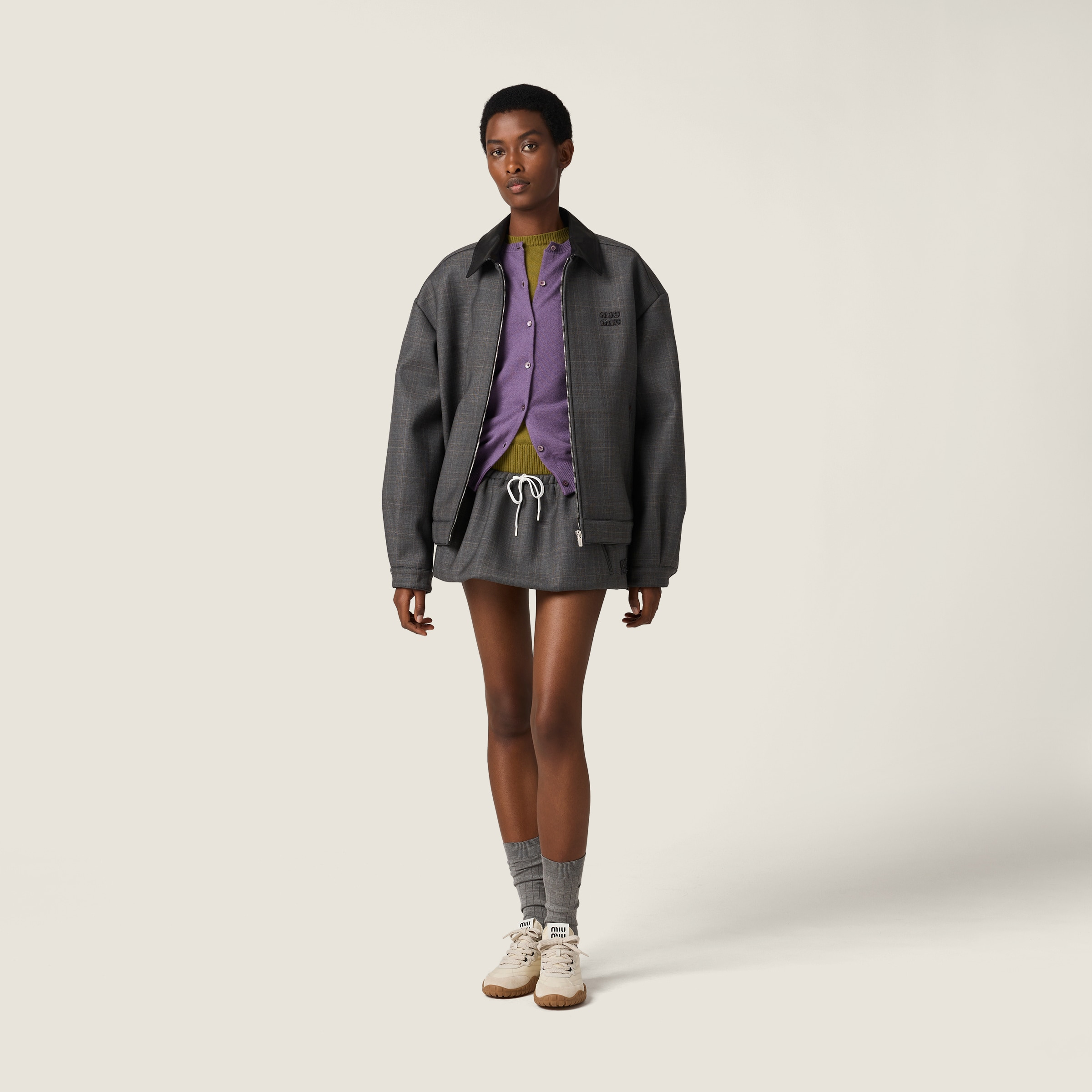 Prince of Wales check and bonded jersey blouson jacket - 2