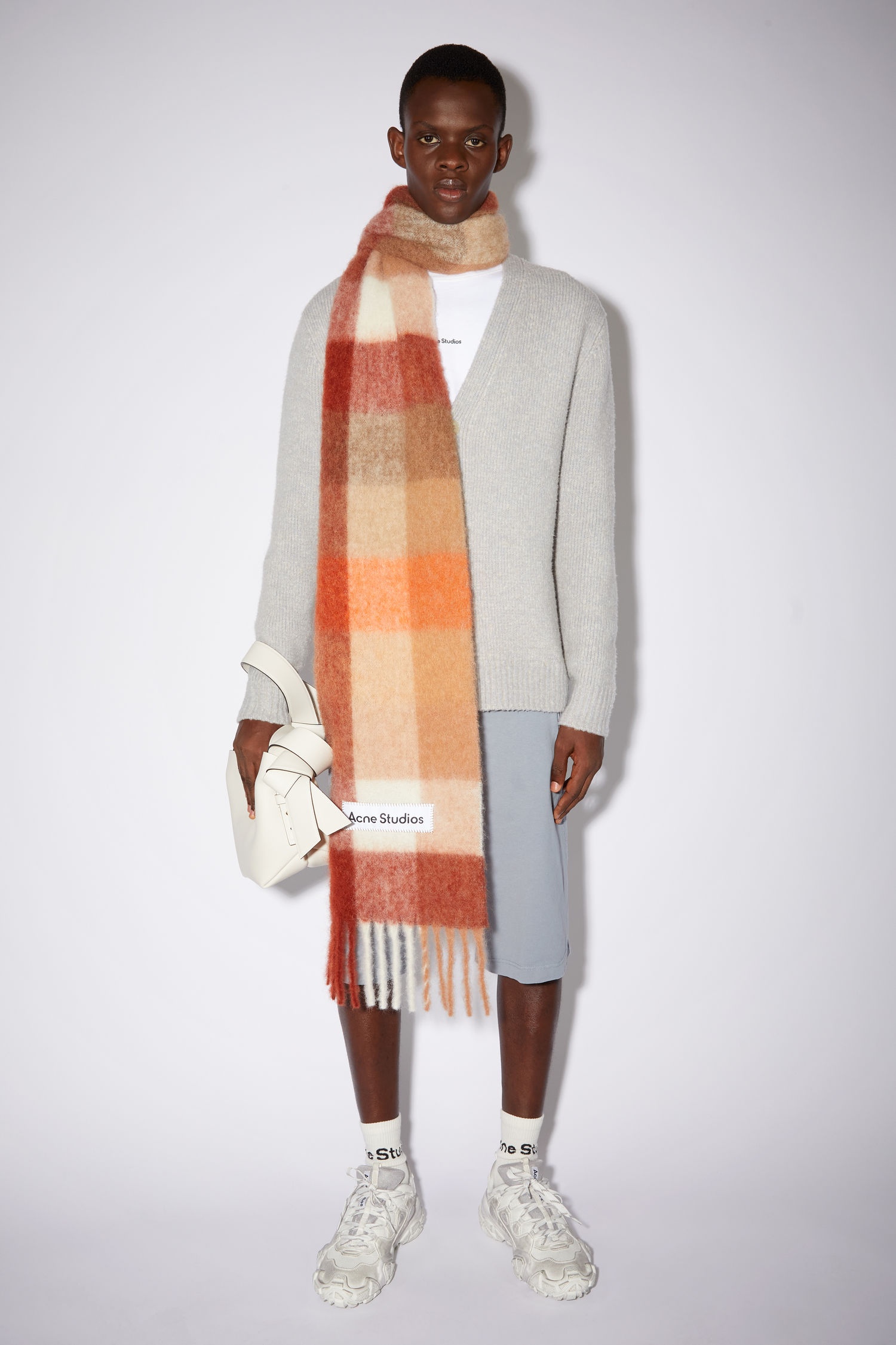 Mohair checked scarf - Orange/rust/white - 3