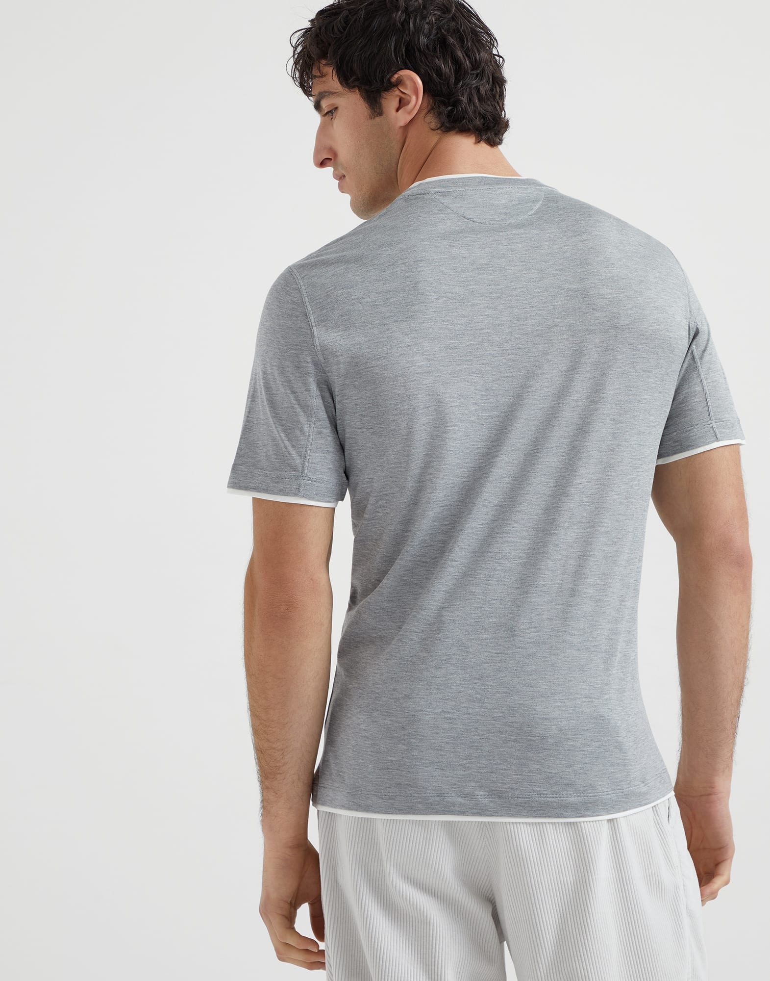 Silk and cotton lightweight jersey crew neck T-shirt with faux-layering - 2