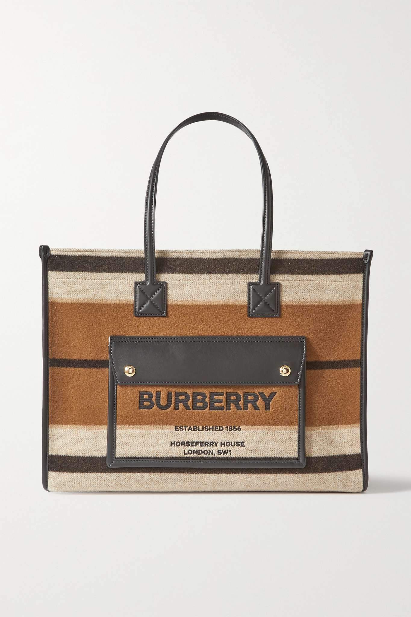 Medium leather-trimmed striped wool tote - 1