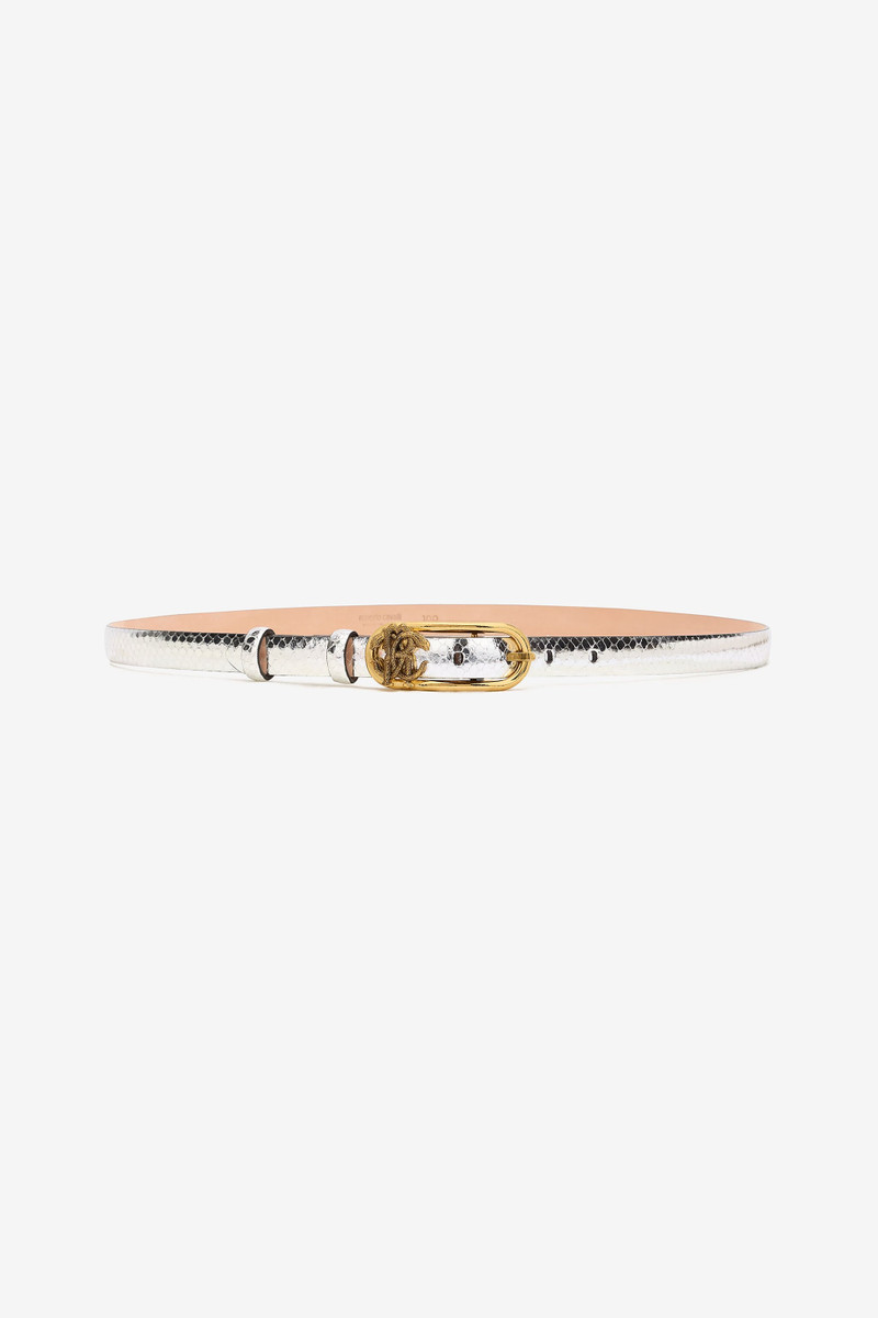 Laminated Leather Belt with Snake Print 1