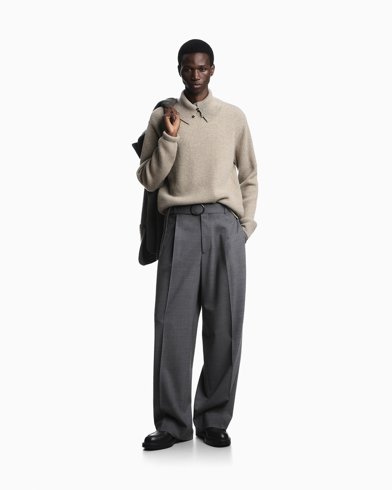 TROUSERS WITH PLEATS AND BELT IN STRETCH WOOL CANVAS 2