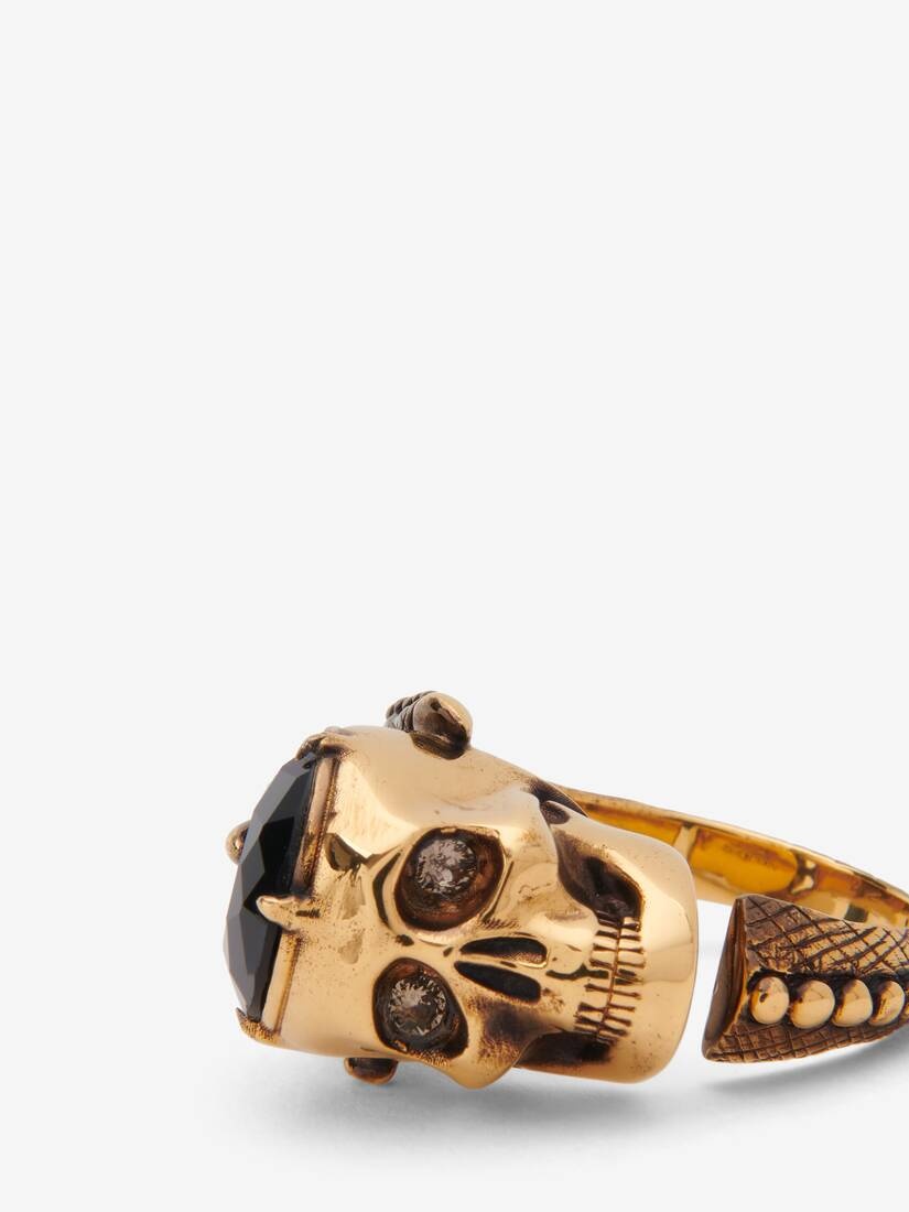 Men's Victorian Skull Ring in Antique Gold - 4