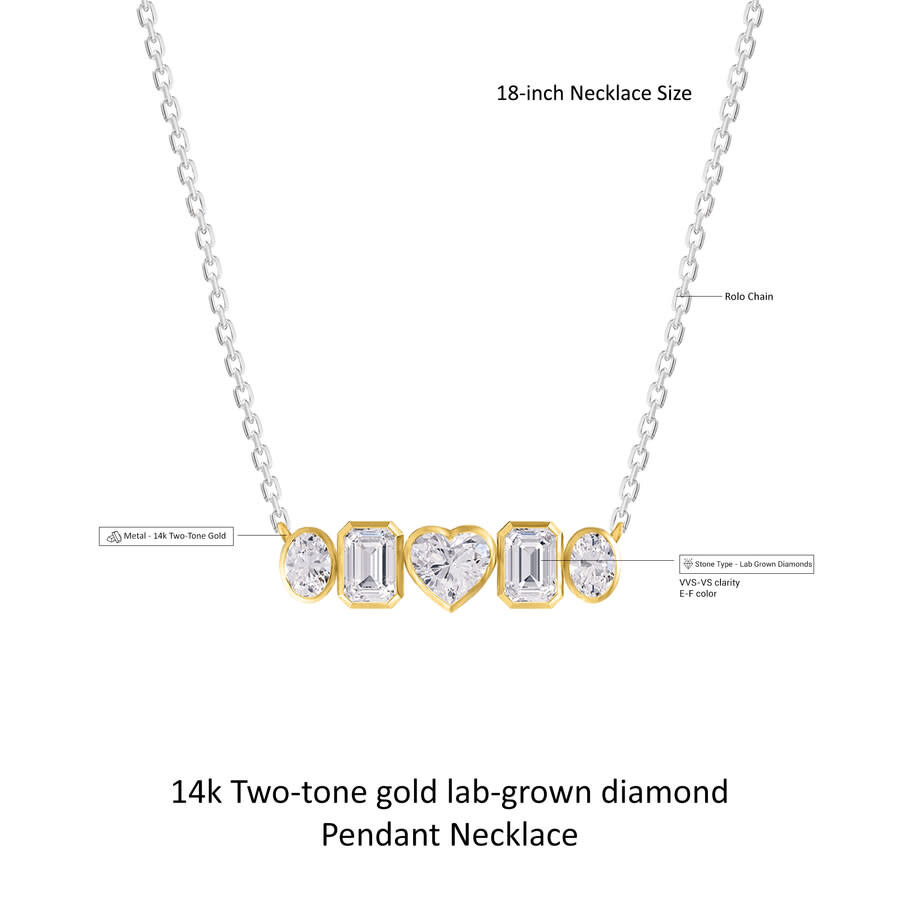 Diamond2Deal - Diamond2Deal 14k Two-tone Gold 3.6 Ct Multi Shape Lab Grown Diamond Pendant Necklace 18" VVS-VS, E-F - 2