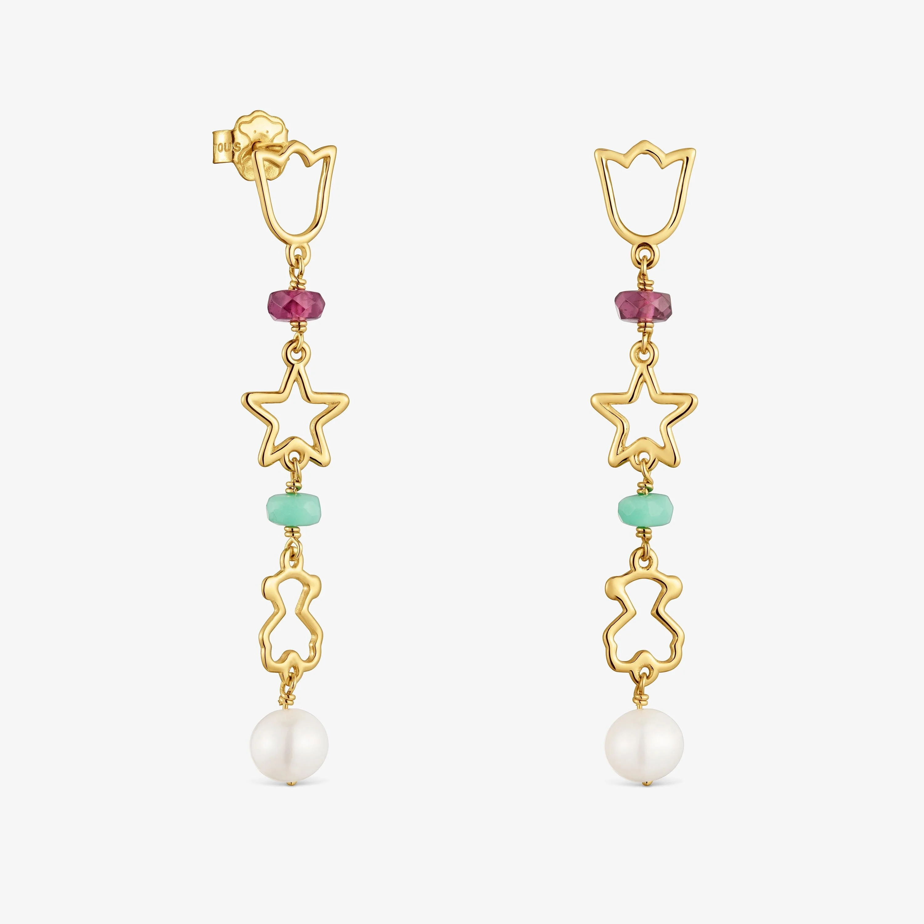 50-mm 9kt gold Long earrings with gemstones TOUS Silueta - 1