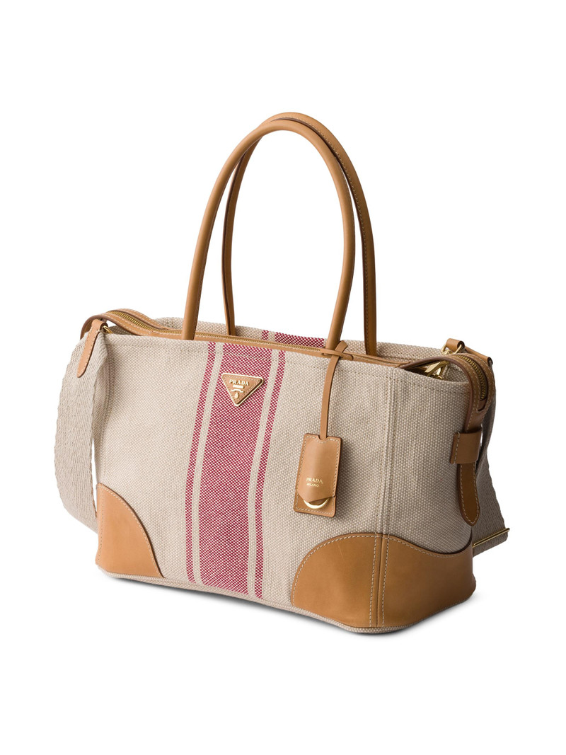 Women's Canvas and Leather Tote Bag - Beige 3