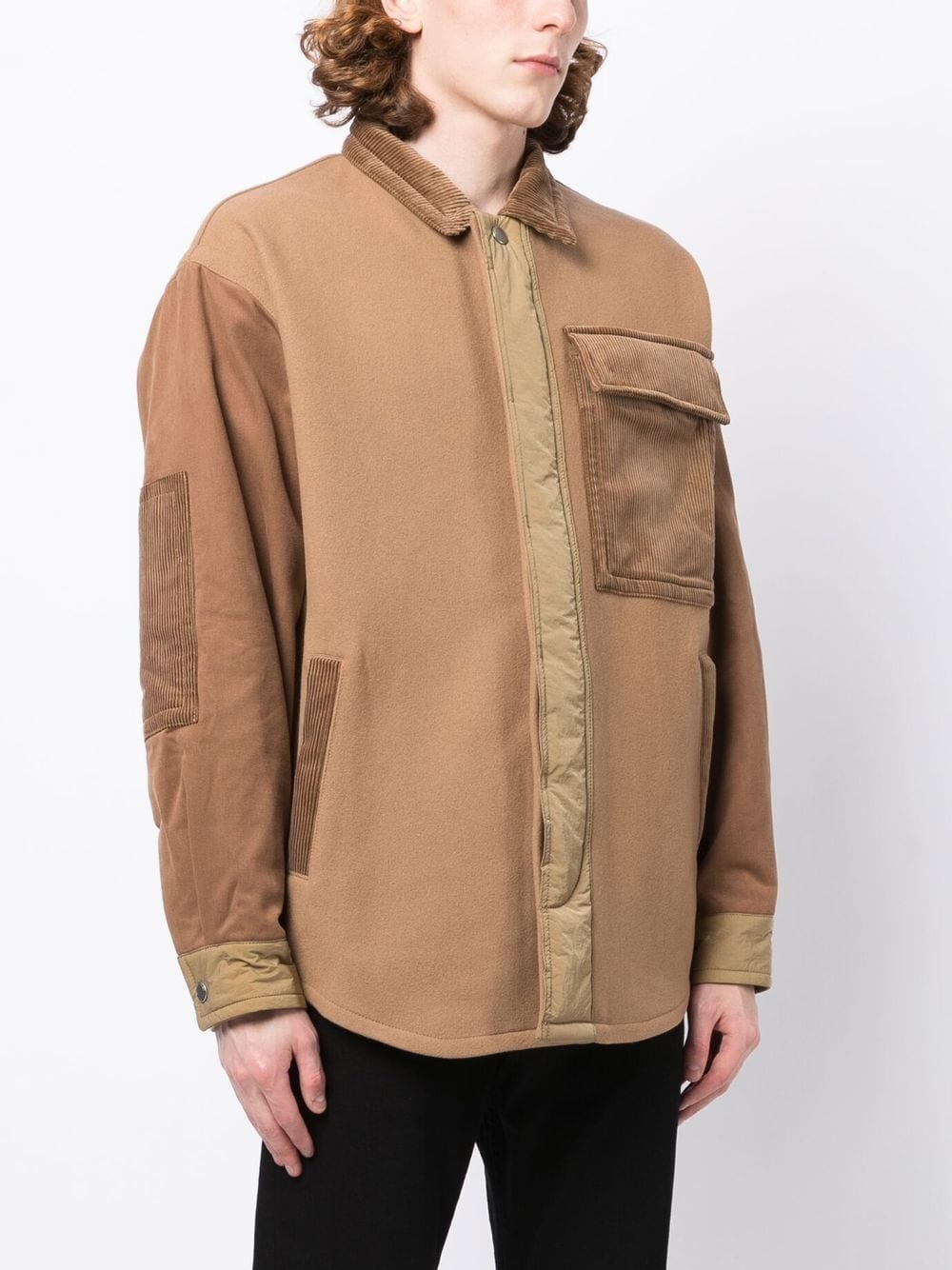 corduroy-detail shirt jacket - 3