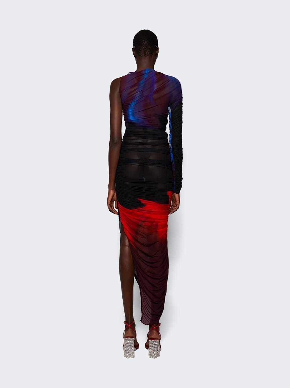 Asymmetric Sheer Dress Blue And Red - 5