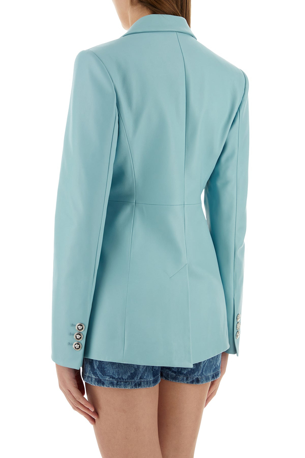 Light-blue leather blazer - 4