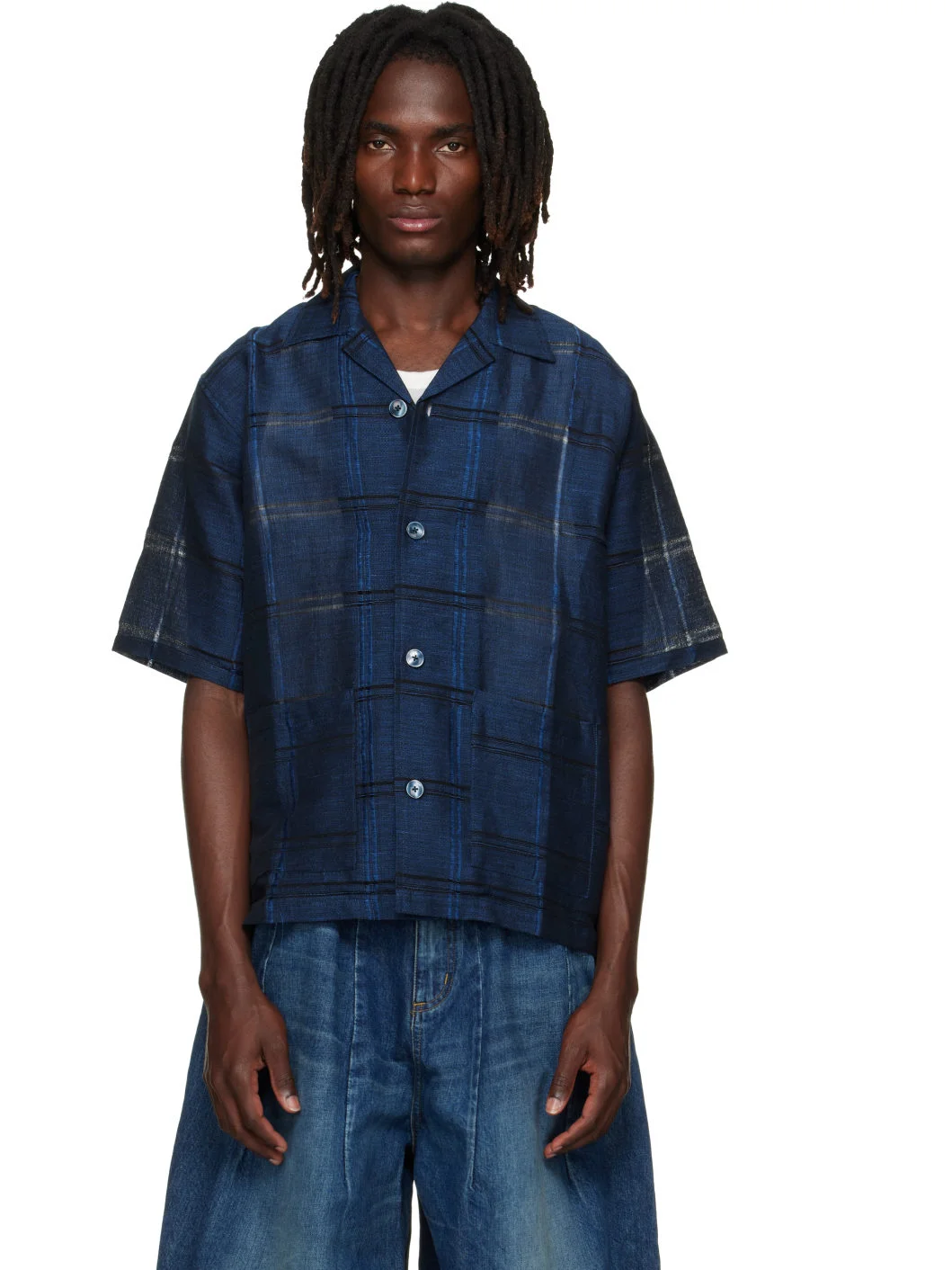 Blue Plaid Jacquard Cabana Shirt - 1