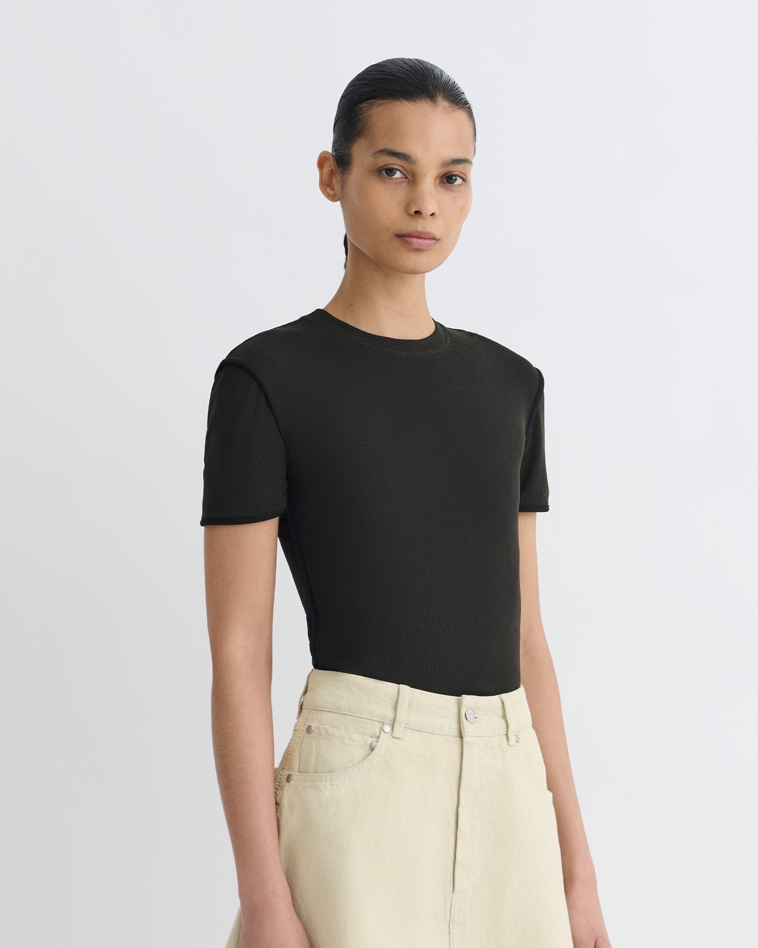Cropped Mesh Jersey T-Shirt - 2