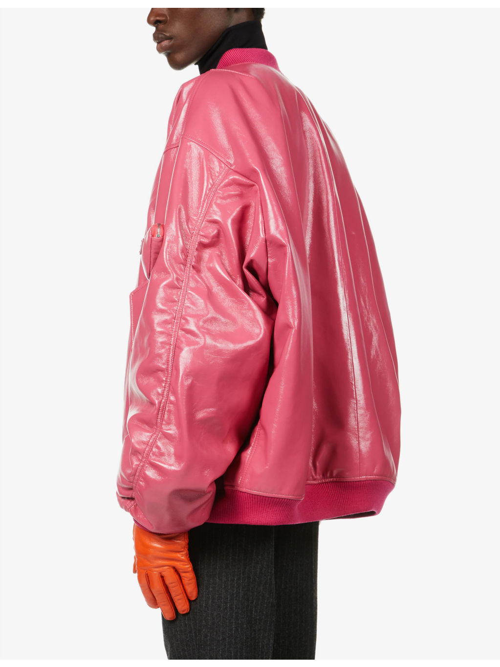 Oversized leather bomber jacket - 4