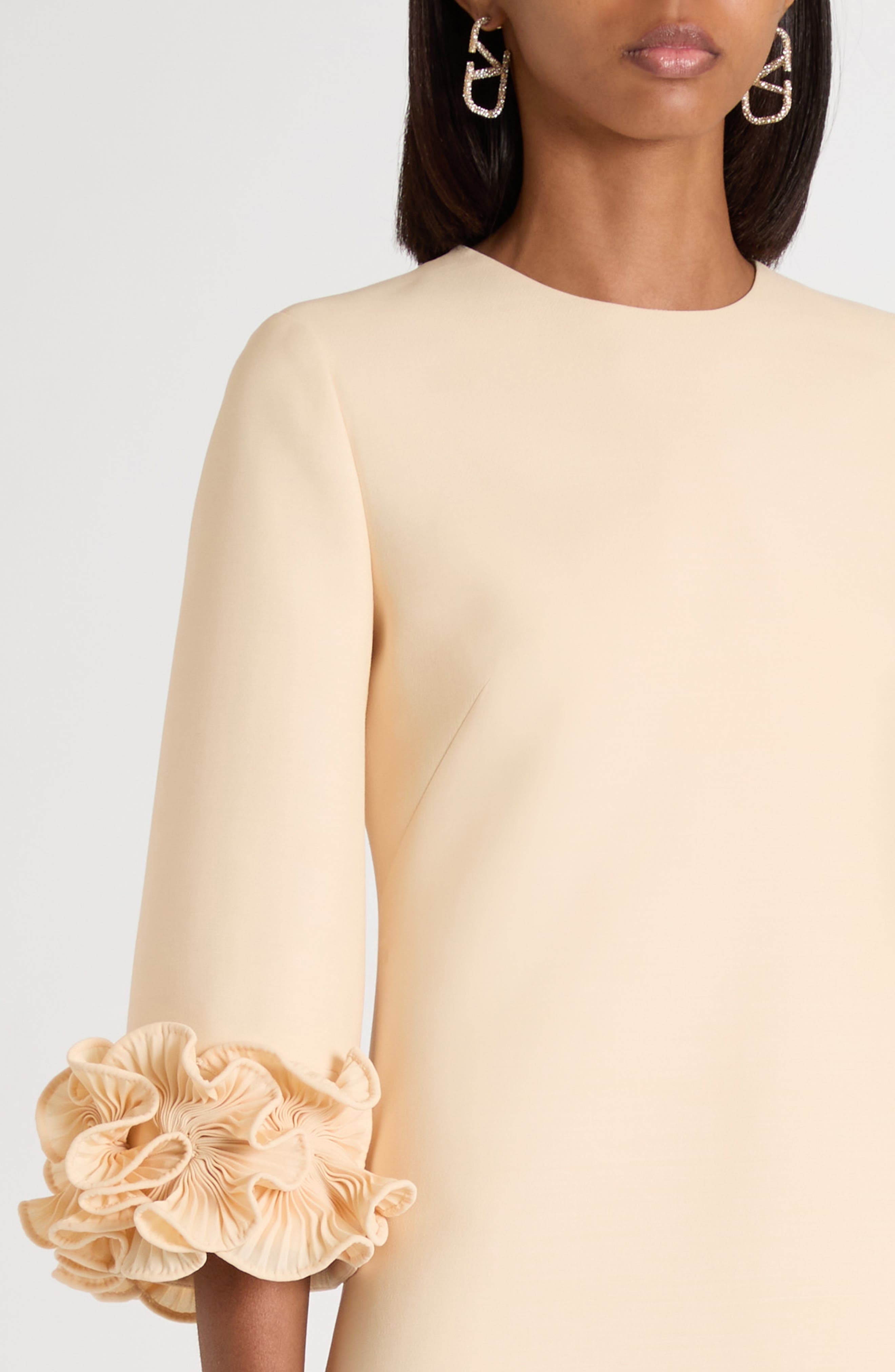 Valentino Garavani Solid Crepe Couture Minidress in Pale Beige at Nordstrom - 4
