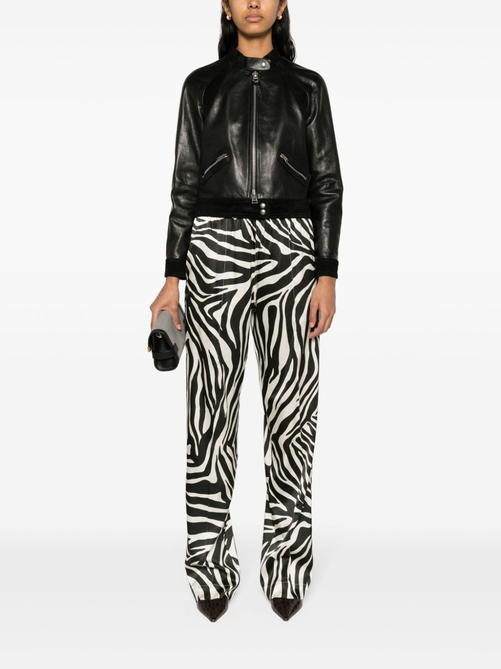 zebra-print silk trousers - 2