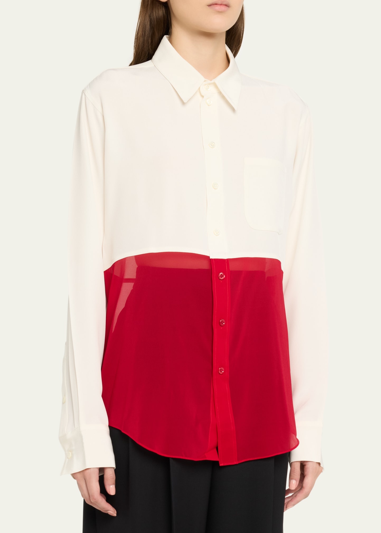 Colorblock Button-Front Office Shirt - 4