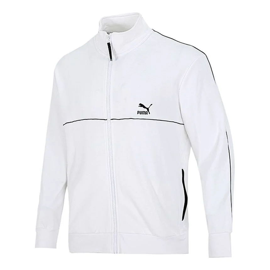 PUMA Running Training Breathable Sports Stand Collar Logo Jacket White 531706-02 - 1