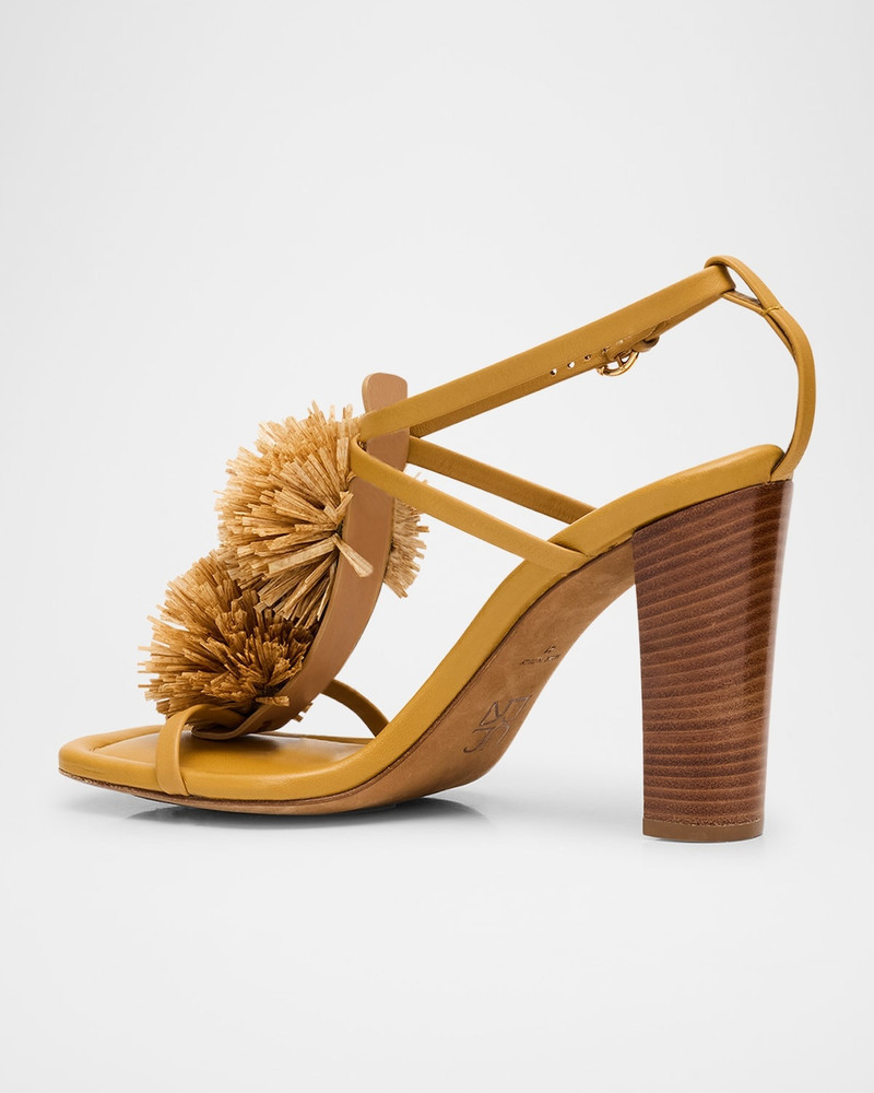 ULLA JOHNSON Isolde Leather Pom Pom T-Strap Sandals outlook