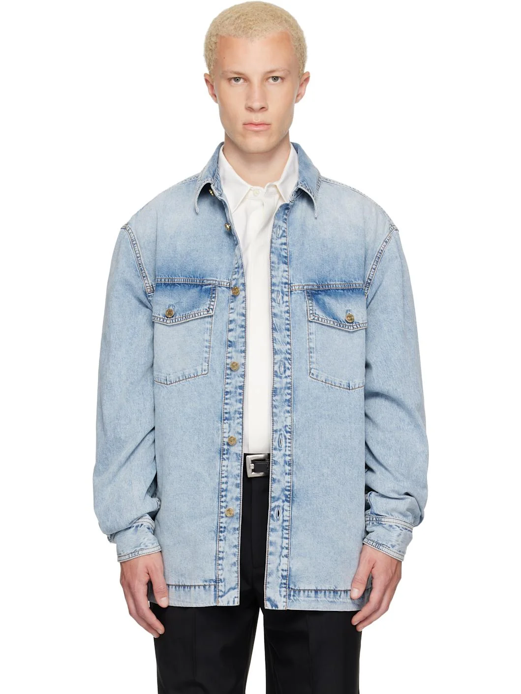 Blue Faded Denim Shirt - 1