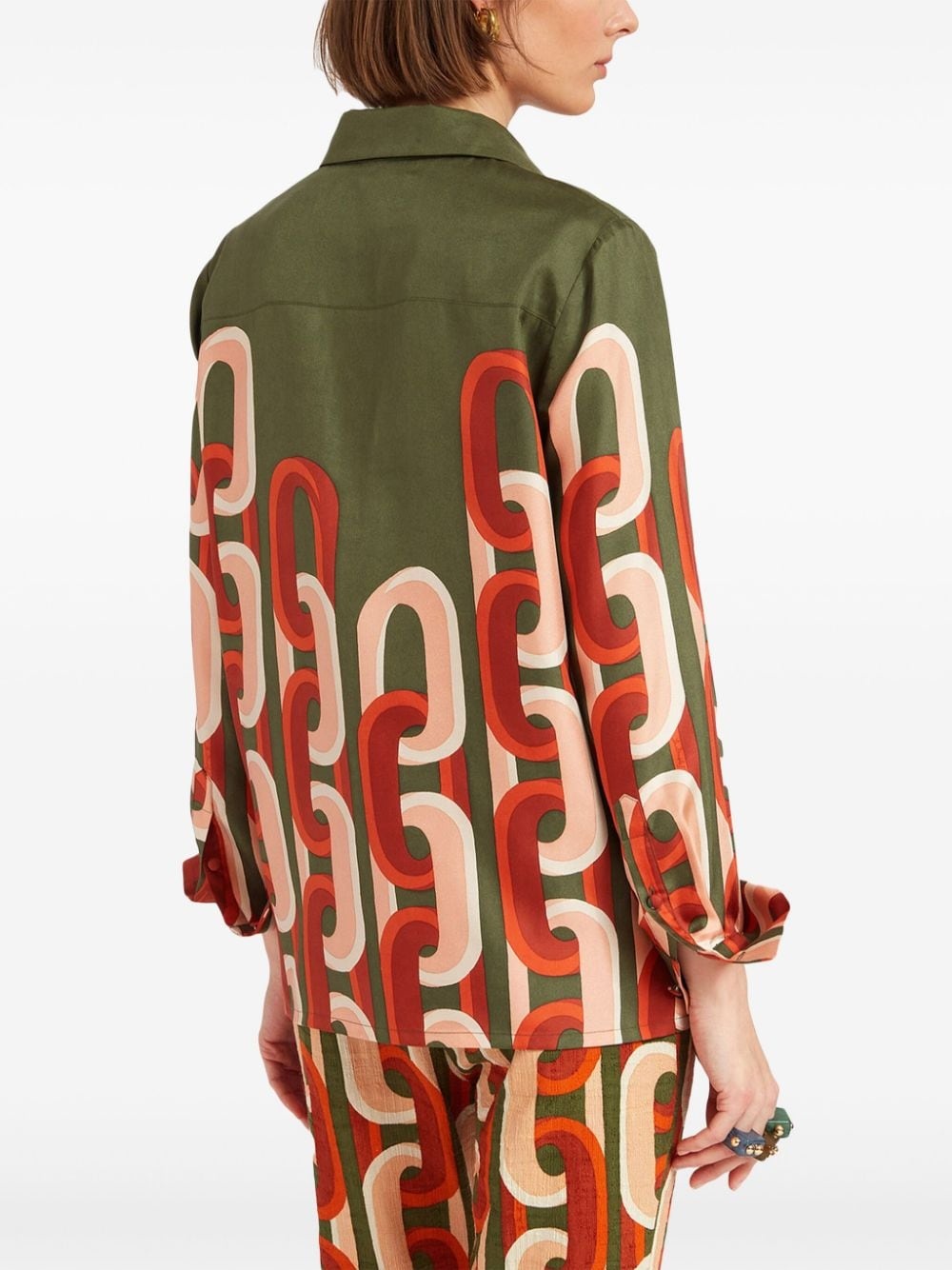 silk geometric print shirt - 3