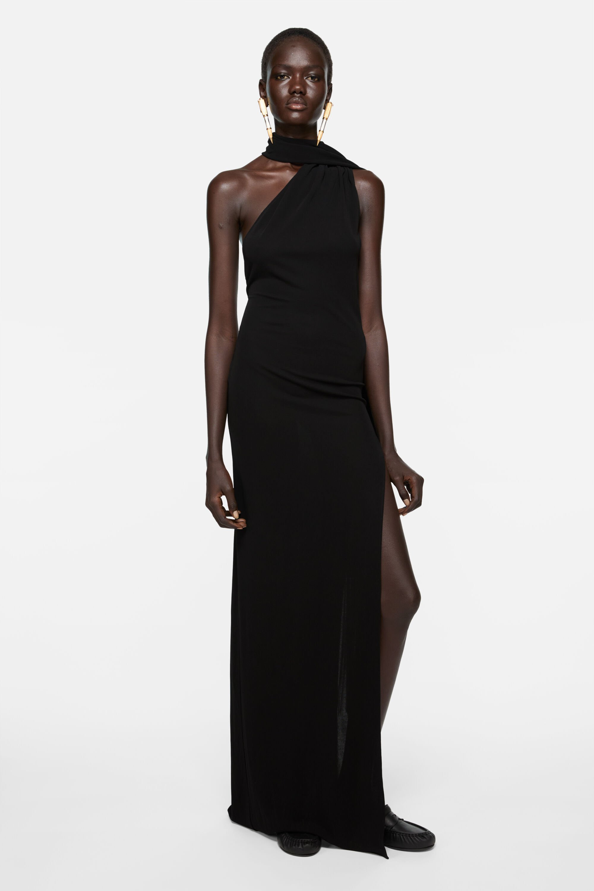 Draped satin dress - Black - 2